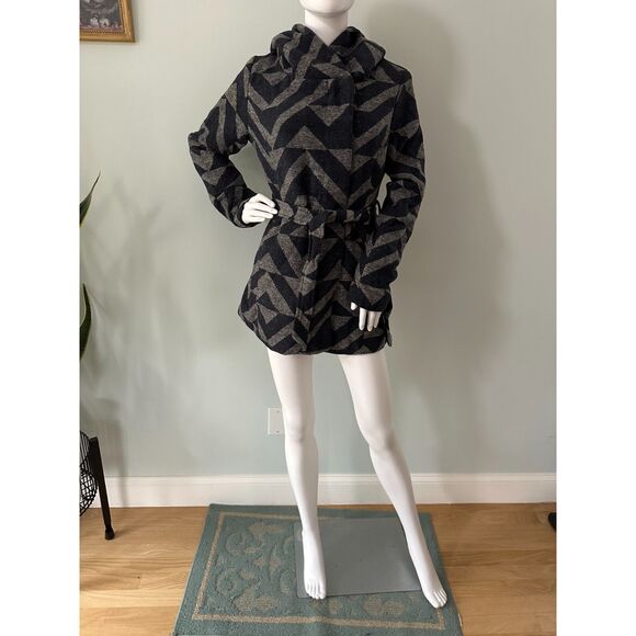 Mossimo Supply Co. Women Coat Navy Hooded Front Tie Belt Pockets Lined Medium - Picture 4 of 11